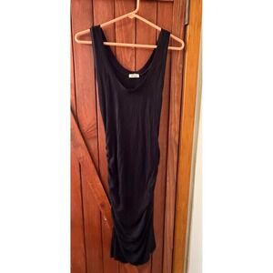 LAmade Womens Black Ribbed Ruched Bodycon Scoop Neck Midi Dress Size M USA
